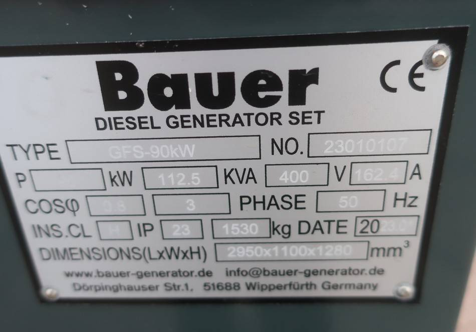 Generator set Bauer GFS-90KW ATS 112.5KVA Diesel Generator 400/230V: picture 10