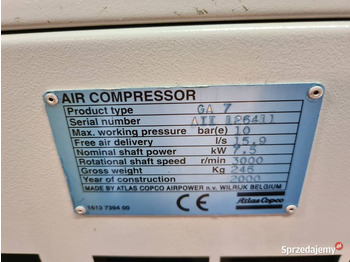 Air compressor Kompresor śrubowy ATLAS COPCO GA7 7,5 kw: picture 4
