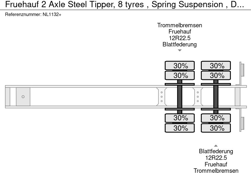 Tipper semi-trailer Fruehauf 2 Axle Steel Tipper, 8 tyres , Spring Suspension , Drum Brakes: picture 14