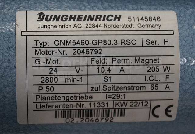 Engine for Material handling equipment Jungheinrich 51145846 Steering motor 24V type GNM5460-GP80.3 sn 2046792: picture 2