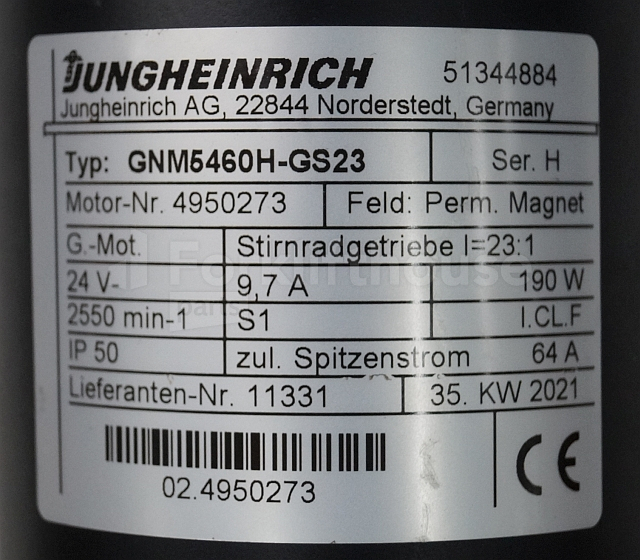 Engine for Material handling equipment Jungheinrich 51344884 Steering motor 24V type GNM5460H-GS23 sn 4950273: picture 2