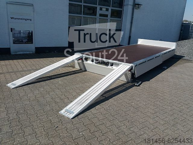 New Dropside/ Flatbed trailer Eduard Tridem 556x220cm extrabreit Alu Auffahrrampen niedrige Ladekante 56cm: picture 9