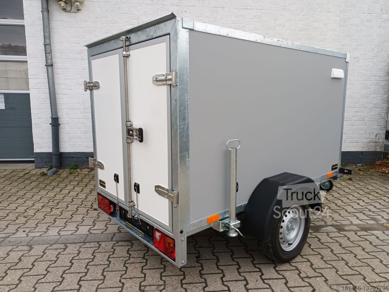 New Closed box trailer kompakter Koffer grauweiß Gesamthöhe 185cm 750kg mit Stützrad Stützen Zurrsystem 100km/H: picture 3