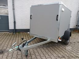 New Closed box trailer kompakter Koffer grauweiß Gesamthöhe 185cm 750kg mit Stützrad Stützen Zurrsystem 100km/H: picture 13