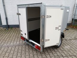 New Closed box trailer kompakter Koffer grauweiß Gesamthöhe 185cm 750kg mit Stützrad Stützen Zurrsystem 100km/H: picture 19