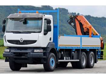 Dropside/ Flatbed truck, Crane truck Renault Kerax 370: picture 3