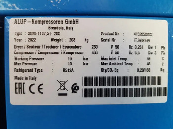 New Air compressor Alup Sonetto 7.5 + 200 Elektrische Schroefcompressor met ketel en droger 5.5 kW 750 L / min 10 Bar: picture 3