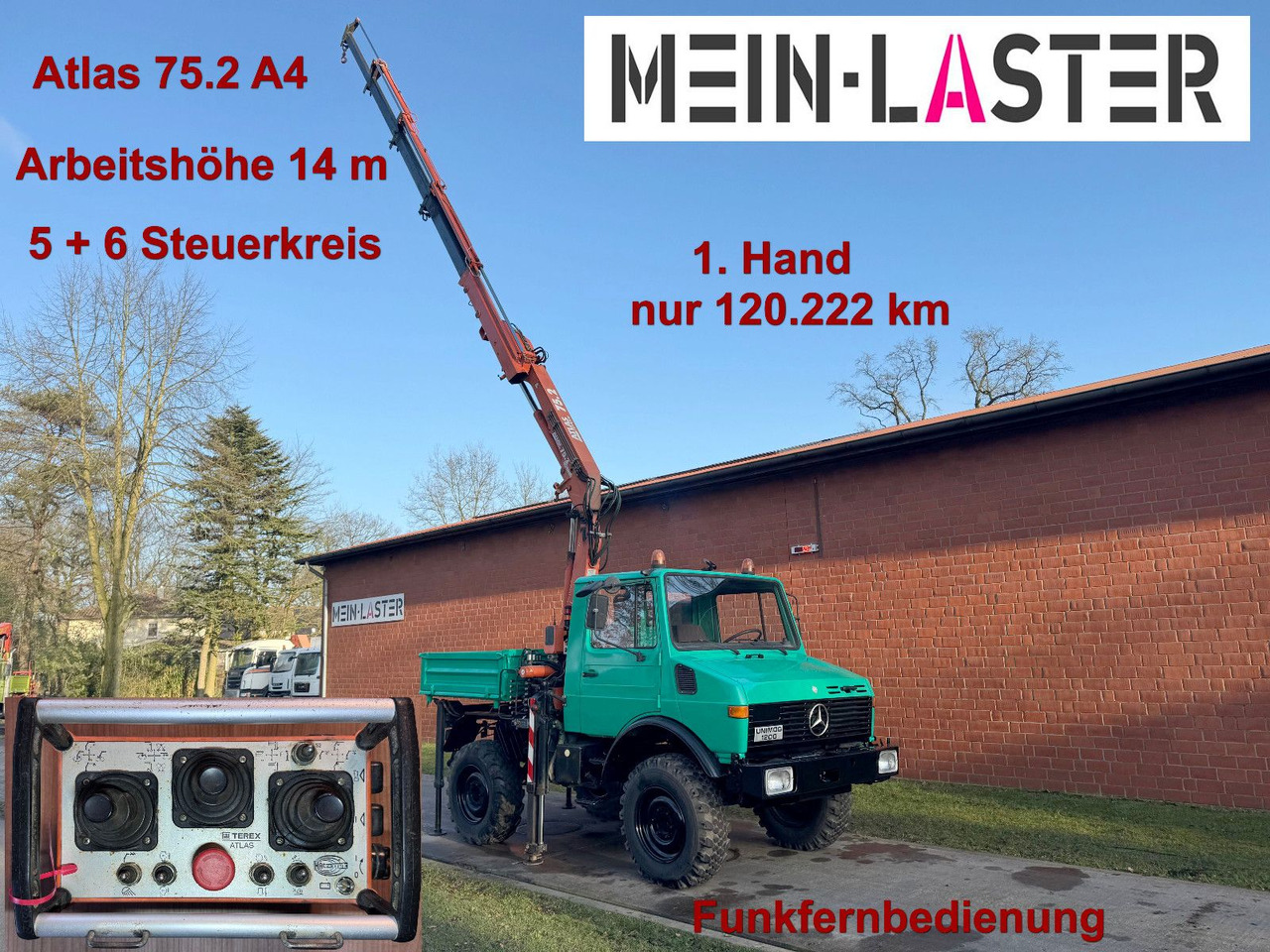 Unimog U 1200 Atlas 75.2 Kran 14 m Funk FB *1. Hand - Crane truck, Tipper: picture 1 Unimog U 1200 Atlas 75.2 Kran 14 m Funk FB *1. Hand - Crane truck, Tipper: picture 1