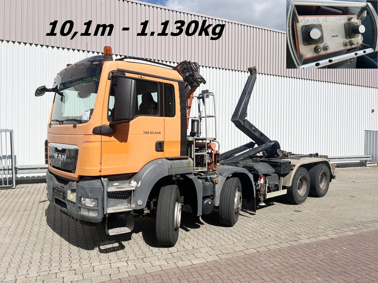 MAN TGS 35.440 8x4 BL TGS 35.440 8x4 BL, Meiller 19.62, Atlas Kran 135.2-A3, Funk - Hook lift truck, Crane truck: picture 1 MAN TGS 35.440 8x4 BL TGS 35.440 8x4 BL, Meiller 19.62, Atlas Kran 135.2-A3, Funk - Hook lift truck, Crane truck: picture 1