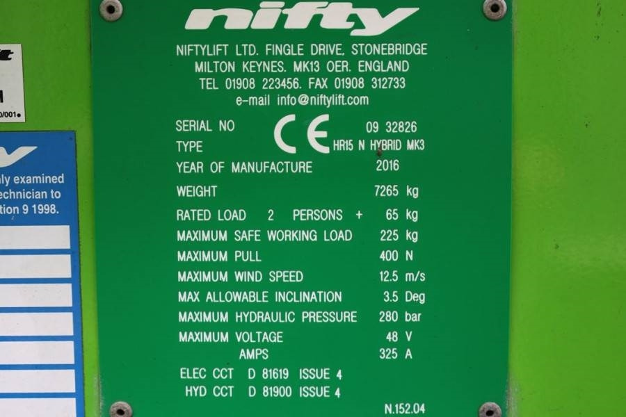 Niftylift HR15N Hybrid MK3 Hybrid, 4x2 Drive, 15.5m Working  on lease Niftylift HR15N Hybrid MK3 Hybrid, 4x2 Drive, 15.5m Working: picture 6