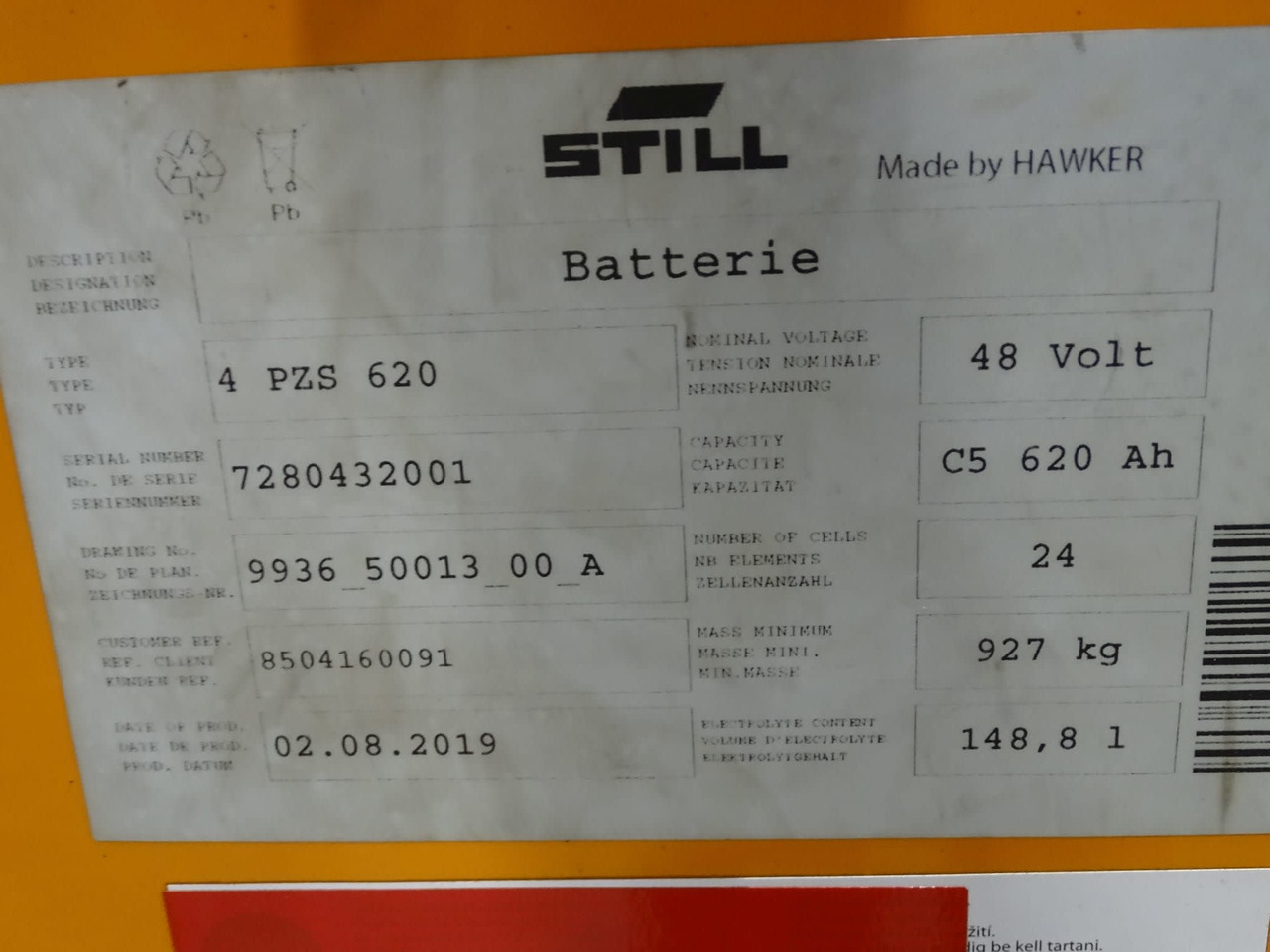 Battery Package 2 pieces - Battery for Material handling equipment: picture 2 Battery Package 2 pieces - Battery for Material handling equipment: picture 2
