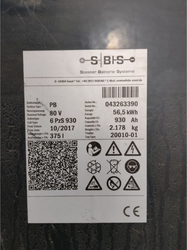 SBS 80V 930Ah - Battery for Material handling equipment: picture 2 SBS 80V 930Ah - Battery for Material handling equipment: picture 2