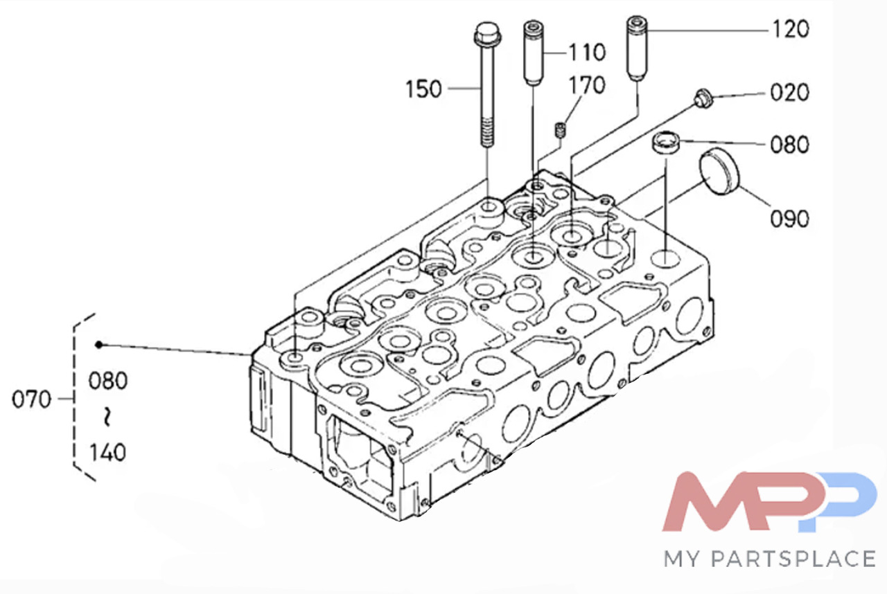 Cilinderkop inclusief kleppen Kubota D1803 D1503 D1403 D1703 - Cylinder head for Construction machinery: picture 4 Cilinderkop inclusief kleppen Kubota D1803 D1503 D1403 D1703 - Cylinder head for Construction machinery: picture 4