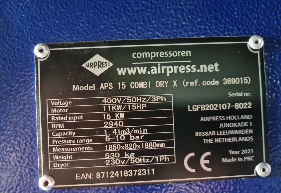 Kompresor śrubowy AIRPRESS APS 15 COMBI DRY X, 11 kw, 2021r - Air compressor: picture 5 Kompresor śrubowy AIRPRESS APS 15 COMBI DRY X, 11 kw, 2021r - Air compressor: picture 5