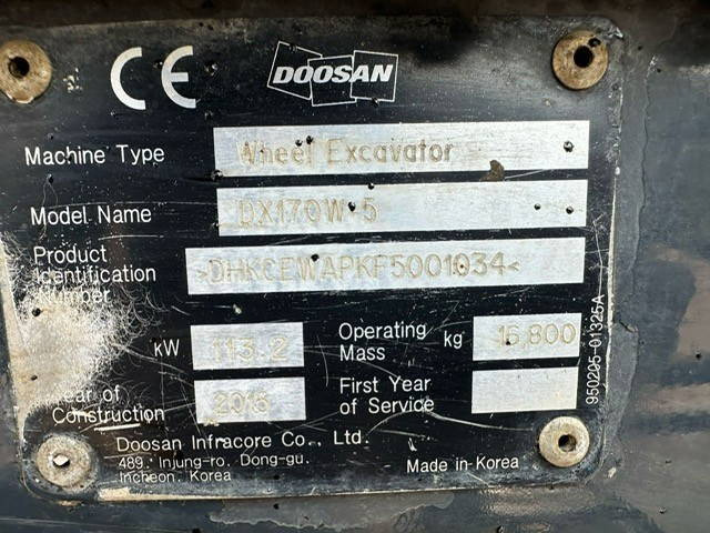 Doosan DX170W - Wheel excavator: picture 5 Doosan DX170W - Wheel excavator: picture 5