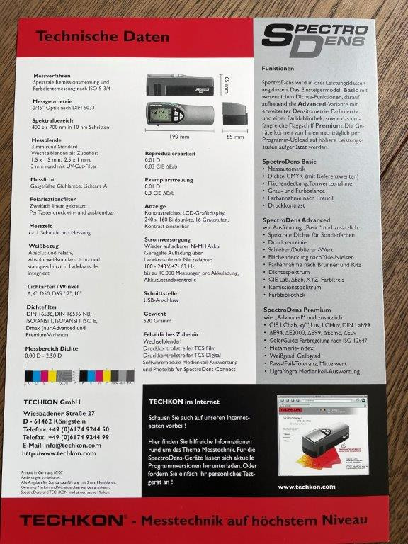 Compact spectral densitometer Techkon SpectroDens Premium - Printing machinery: picture 5 Compact spectral densitometer Techkon SpectroDens Premium - Printing machinery: picture 5
