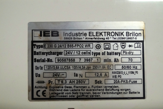 IEB 90587858 | IEB charger EFG 230 G 24/12 B65-FP02 WR 24V12,6A 220V 50/60Hz fro - Battery for Material handling equipment: picture 2 IEB 90587858 | IEB charger EFG 230 G 24/12 B65-FP02 WR 24V12,6A 220V 50/60Hz fro - Battery for Material handling equipment: picture 2