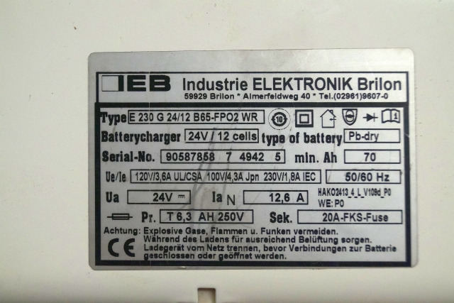 IEB 90587858 | IEB charger EFG 230 G 24/12 B65-FP02 WR 24V12,6A 220V 50/60Hz fro - Battery for Material handling equipment: picture 2 IEB 90587858 | IEB charger EFG 230 G 24/12 B65-FP02 WR 24V12,6A 220V 50/60Hz fro - Battery for Material handling equipment: picture 2