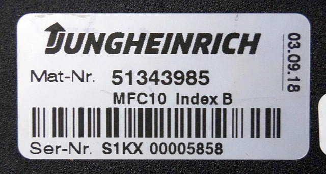 Jungheinrich 51343985 | MFC10 Index B sn. S1KX00005858 from EKS110 year 2018 - ECU for Material handling equipment: picture 2 Jungheinrich 51343985 | MFC10 Index B sn. S1KX00005858 from EKS110 year 2018 - ECU for Material handling equipment: picture 2
