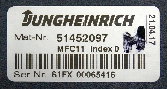 Jungheinrich 51452097 | MFC11 Index O hydraulic from ETV214 year 2017 sn. S1FX00 - ECU for Material handling equipment: picture 4 Jungheinrich 51452097 | MFC11 Index O hydraulic from ETV214 year 2017 sn. S1FX00 - ECU for Material handling equipment: picture 4