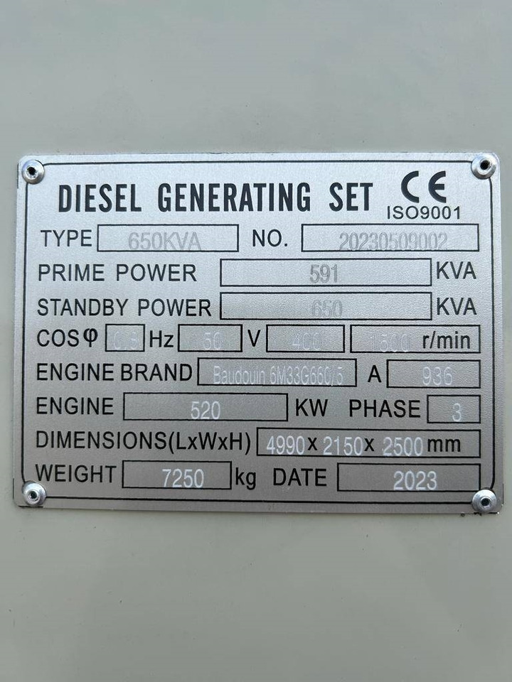 Baudouin 6M33G660/5 - 650 kVA Generator - DPX-19879 - Generator set: picture 4 Baudouin 6M33G660/5 - 650 kVA Generator - DPX-19879 - Generator set: picture 4