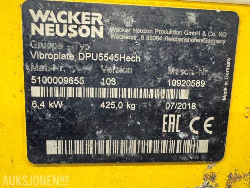 2018 Wacker Neuson DPU5545Hech vibroplate 425 kg - Roller: picture 5 2018 Wacker Neuson DPU5545Hech vibroplate 425 kg - Roller: picture 5