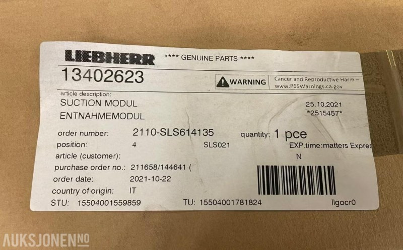 2021 LIEBHERR - SUCTION MODULE (AdBlue) 13402623 - Construction equipment: picture 2 2021 LIEBHERR - SUCTION MODULE (AdBlue) 13402623 - Construction equipment: picture 2