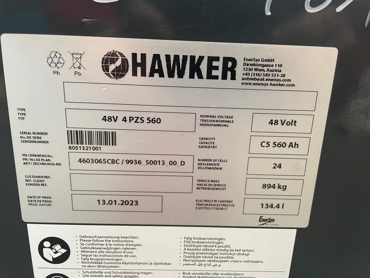 Hawker 48V 4 PZS 560 - Battery for Material handling equipment: picture 2 Hawker 48V 4 PZS 560 - Battery for Material handling equipment: picture 2