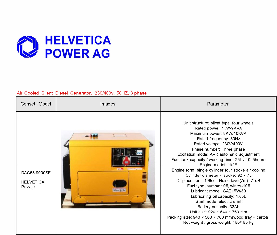 HELVETICA POWER 9KVA Dieselgenerator mit E-Start - Generator set: picture 2 HELVETICA POWER 9KVA Dieselgenerator mit E-Start - Generator set: picture 2