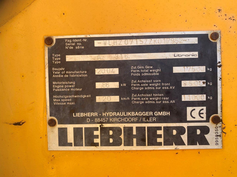 Wheel excavator Liebherr A316 Litronic NVT: picture 12 Wheel excavator Liebherr A316 Litronic NVT: picture 12