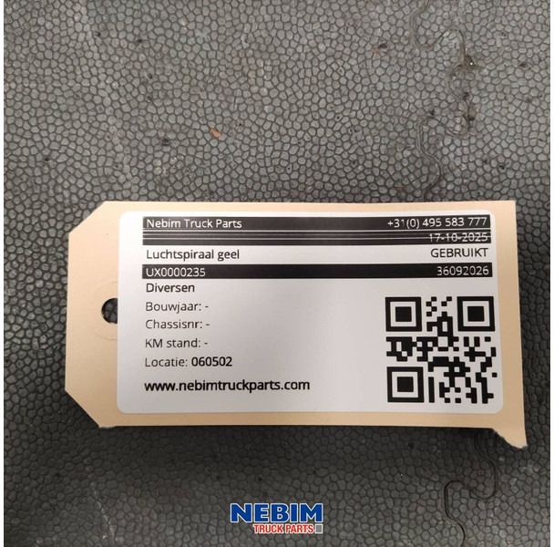Diversen Diversen - UX0000235 - Luchtspiraal geel - Spare parts for Truck: picture 2 Diversen Diversen - UX0000235 - Luchtspiraal geel - Spare parts for Truck: picture 2