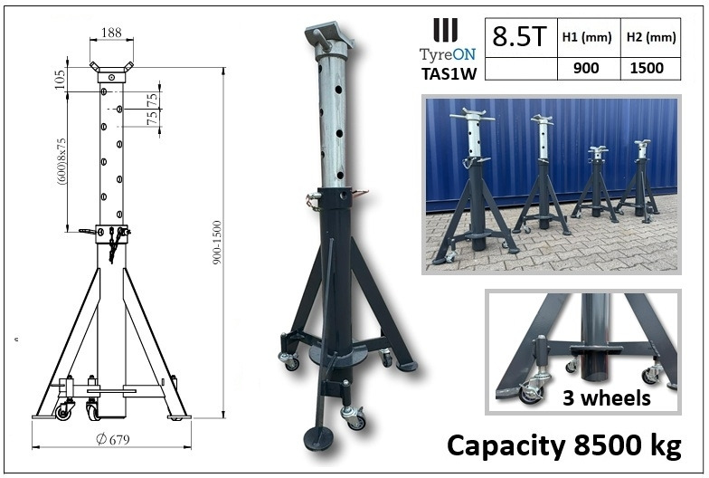 4 pieces TAS1W 8.5T mobile axle supports 900-1500 mm - Workshop equipment: picture 2 4 pieces TAS1W 8.5T mobile axle supports 900-1500 mm - Workshop equipment: picture 2