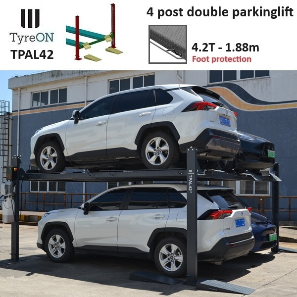 TPAL42 mobile double 4 post parking lift for car - 4.2T - Height 188 cm - Long 415 cm runways with automatic roll-off protection - 230V - To park 4 vehicles - Workshop equipment: picture 1 TPAL42 mobile double 4 post parking lift for car - 4.2T - Height 188 cm - Long 415 cm runways with automatic roll-off protection - 230V - To park 4 vehicles - Workshop equipment: picture 1
