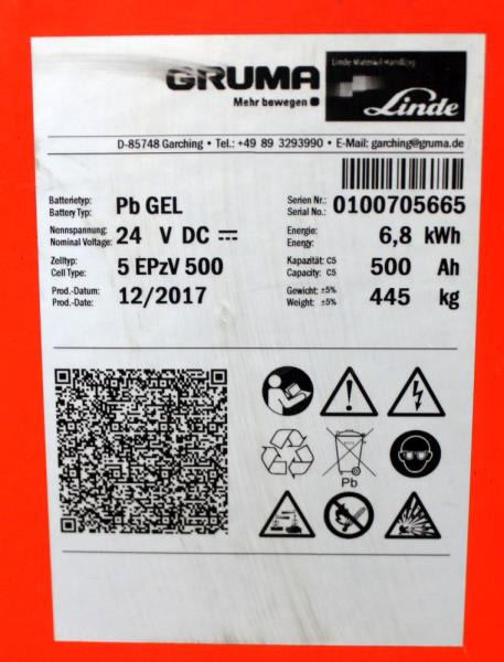 GRUMA 24 Volt 5 PzV 500 Ah - Battery for Material handling equipment: picture 5 GRUMA 24 Volt 5 PzV 500 Ah - Battery for Material handling equipment: picture 5