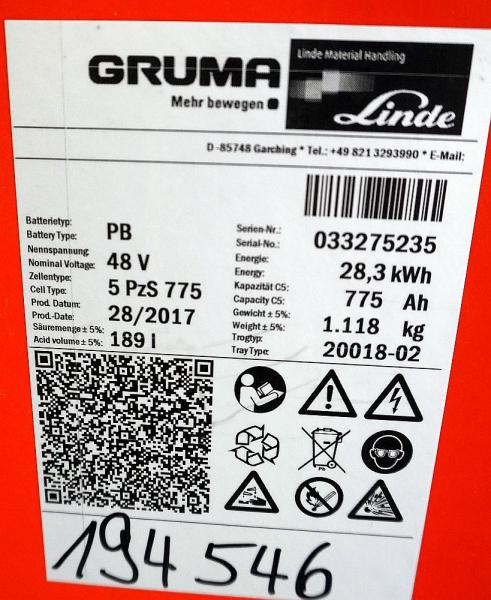 GRUMA 48 Volt 5 PzS 775 Ah - Battery for Material handling equipment: picture 5 GRUMA 48 Volt 5 PzS 775 Ah - Battery for Material handling equipment: picture 5