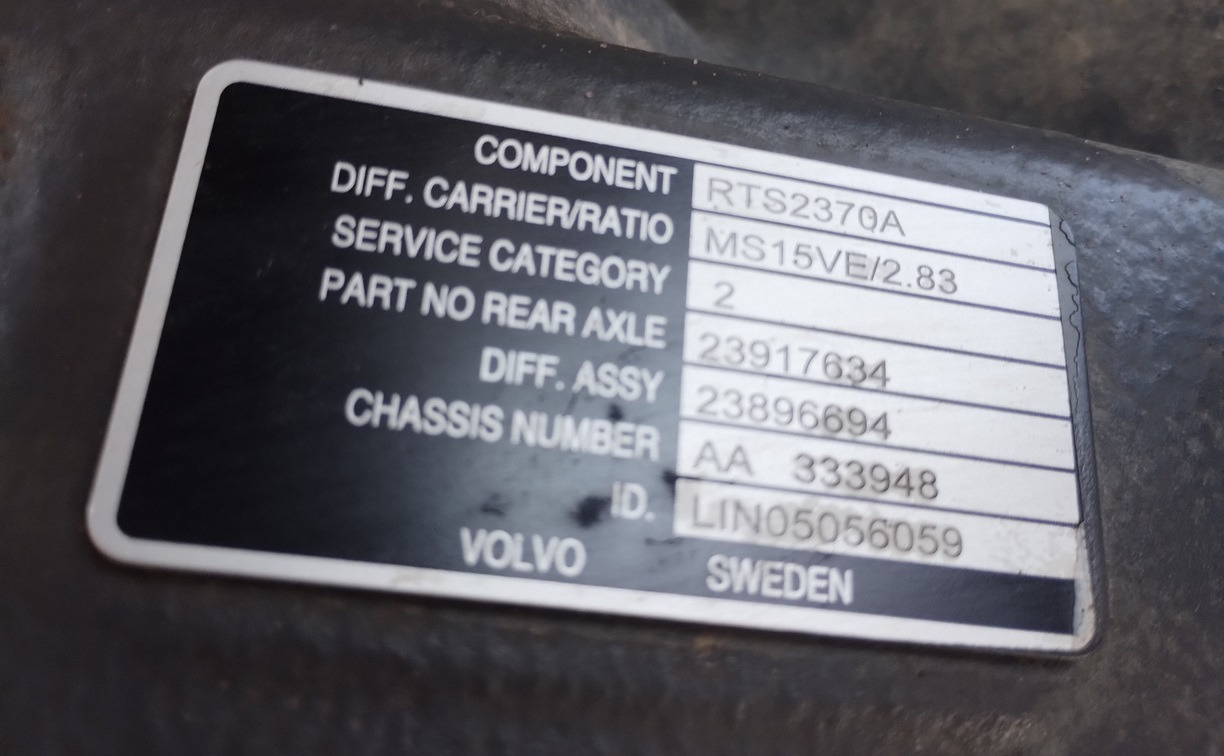 Volvo Rear axle differential LIFTING AXLE FH 500 FH 550 8x4 6x4 RTS2370A MS15VE 2.83 - Axle and parts: picture 4 Volvo Rear axle differential LIFTING AXLE FH 500 FH 550 8x4 6x4 RTS2370A MS15VE 2.83 - Axle and parts: picture 4