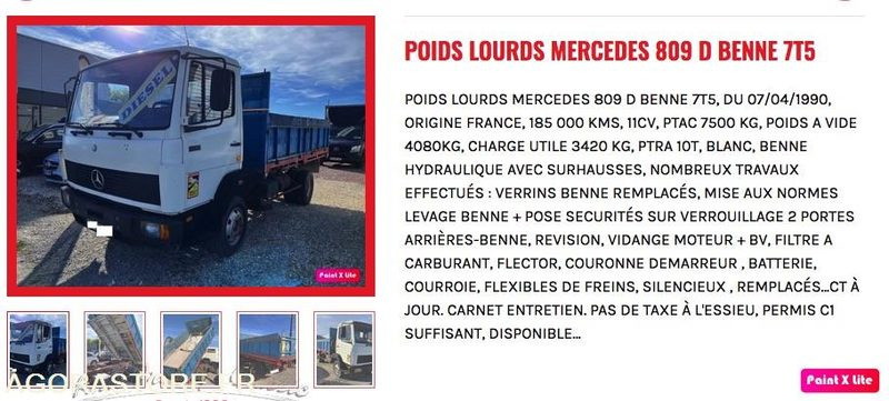 MERCEDES 809 D BENNE 7T5 - 1990 - 186 490km NOMBREUX TRAVAUX EFFECTUES/FACTURES on lease MERCEDES 809 D BENNE 7T5 - 1990 - 186 490km NOMBREUX TRAVAUX EFFECTUES/FACTURES: picture 12 MERCEDES 809 D BENNE 7T5 - 1990 - 186 490km NOMBREUX TRAVAUX EFFECTUES/FACTURES on lease MERCEDES 809 D BENNE 7T5 - 1990 - 186 490km NOMBREUX TRAVAUX EFFECTUES/FACTURES: picture 12