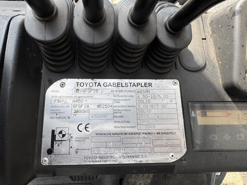LPG forklift Toyota 02-8FGF18 Triplo 430 Freelift/Sideshift/4e Functie 2013 Lpg: picture 16
