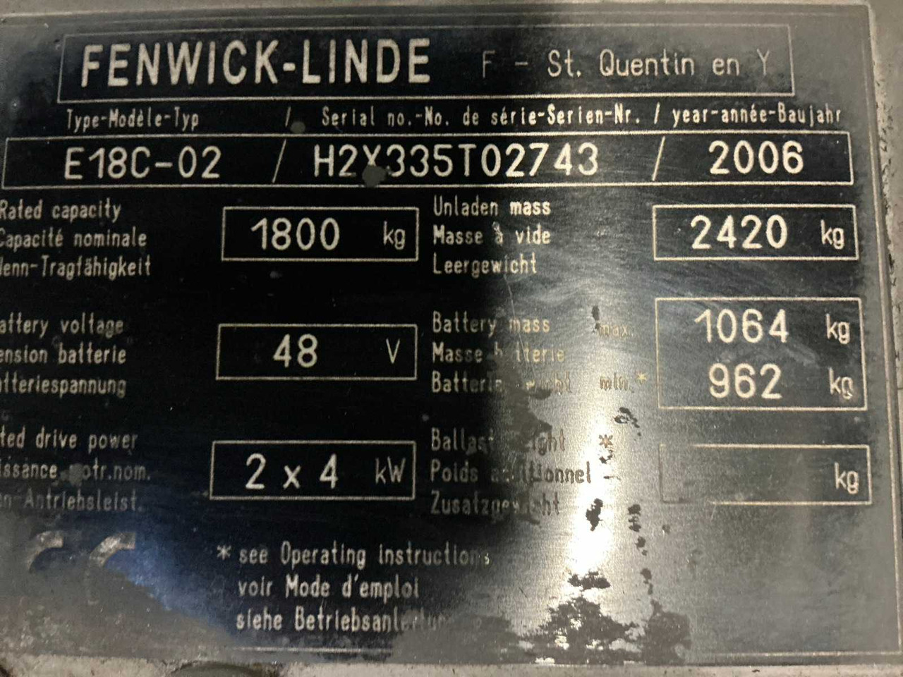 2006 LINDE-FENWICK E18C-02 FORKLIFT - Forklift: picture 2 2006 LINDE-FENWICK E18C-02 FORKLIFT - Forklift: picture 2