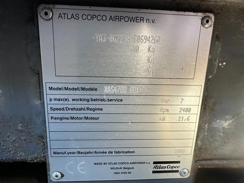 Atlas-Copco XAS 47 DD Deutz 2.6 m3 / min 7 Bar 21 kW Mobiele Diesel Compressor op aanhanger - Air compressor: picture 4 Atlas-Copco XAS 47 DD Deutz 2.6 m3 / min 7 Bar 21 kW Mobiele Diesel Compressor op aanhanger - Air compressor: picture 4