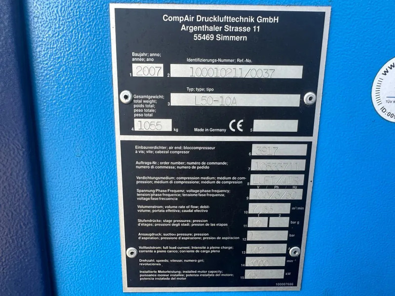 Compair L50 - 10A 45 kW 7.55 m3 / min 10 Bar Elektrische Schroefcompressor - Air compressor: picture 2 Compair L50 - 10A 45 kW 7.55 m3 / min 10 Bar Elektrische Schroefcompressor - Air compressor: picture 2