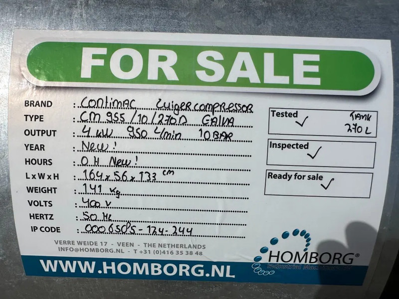 New Air compressor Contimac CM 955 / 10 / 270D Galva 4 kW 950 L / min 10 Bar Zuigercompressor Agri Gegalvaniseerd: picture 16