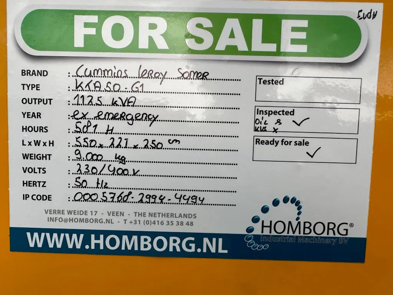 Generator set Cummins KTA 50 G1 SDMO Leroy Somer 1125 kVA generatorset ex emergency 580 hours: picture 14