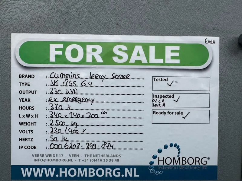 Generator set Cummins NT 855 G4 Leroy Somer 230 kVA Silent generatorset ex Emergency 370 hours !: picture 19
