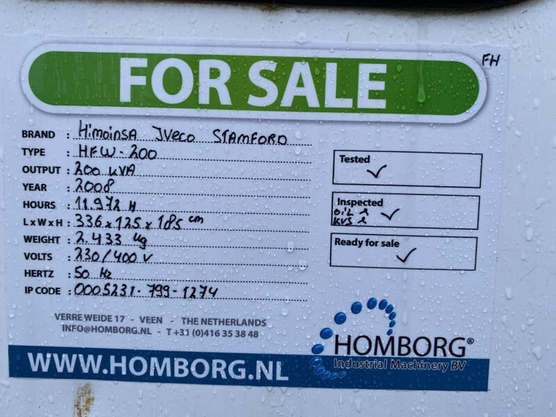 Generator set Himoinsa HFW 200 Iveco NEF 67 Stamford 200 kVA Silent generatorset: picture 17
