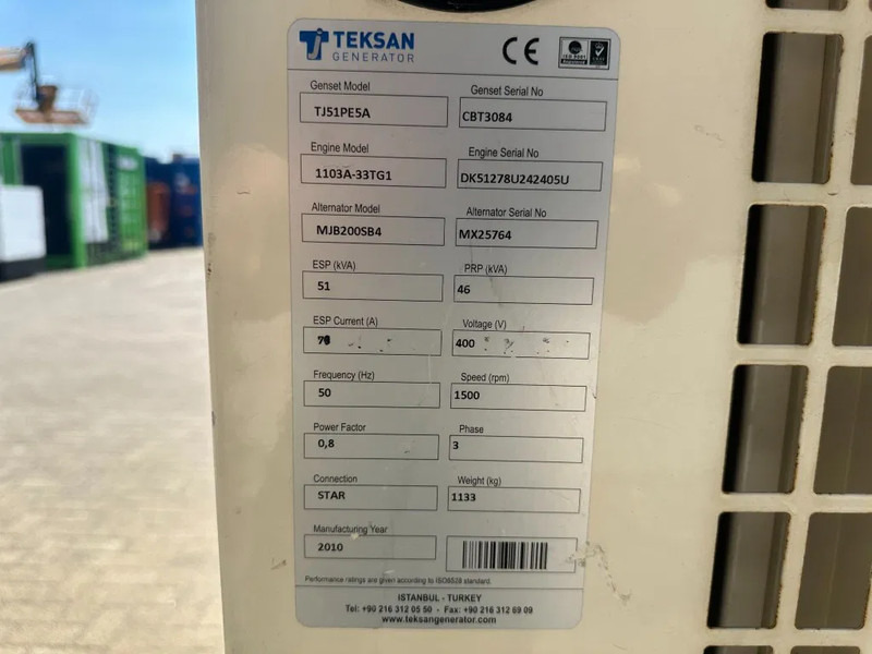 Perkins 1103A-33TG1 Marelli Teksan 51 kVA Silent generatorset 538 hours ! - Generator set: picture 4 Perkins 1103A-33TG1 Marelli Teksan 51 kVA Silent generatorset 538 hours ! - Generator set: picture 4