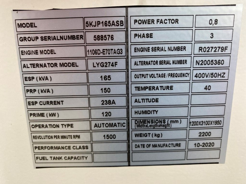 New Generator set Perkins 1106D-E70TAG3 Stamford 165 kVA Silent generatorset New !: picture 15