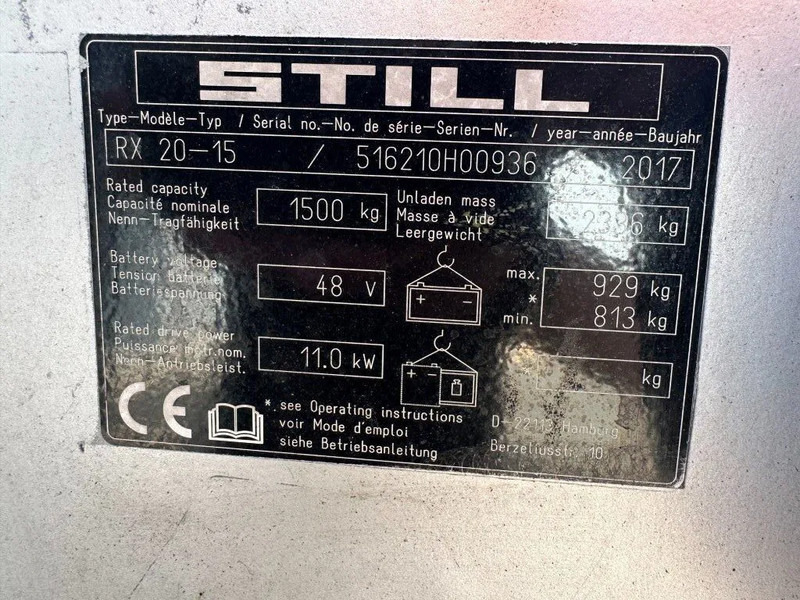 Still RX20-15 1.5 ton Triplex Freelift Sideshift Elekta Heftruck - Electric forklift: picture 4 Still RX20-15 1.5 ton Triplex Freelift Sideshift Elekta Heftruck - Electric forklift: picture 4