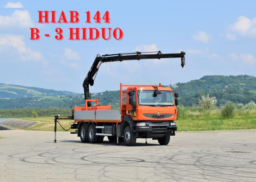 Renault KERAX 410 * HIAB 144 B-3 HIDUO / 6x4 * TOP - Crane truck, Dropside/ Flatbed truck: picture 1 Renault KERAX 410 * HIAB 144 B-3 HIDUO / 6x4 * TOP - Crane truck, Dropside/ Flatbed truck: picture 1