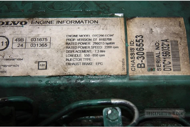 Volvo Engines & Parts Motor D7C 290 EC99 Euro 3 - Engine for Truck: picture 5 Volvo Engines & Parts Motor D7C 290 EC99 Euro 3 - Engine for Truck: picture 5
